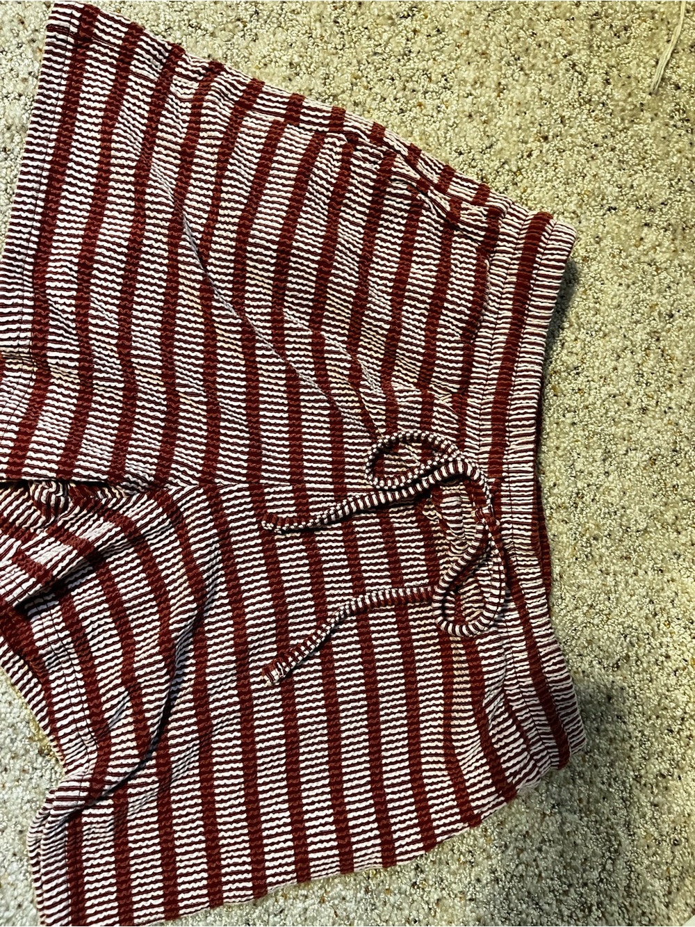 Zenana Striped Knit Drawstring Shorts - Maroon & Cream
